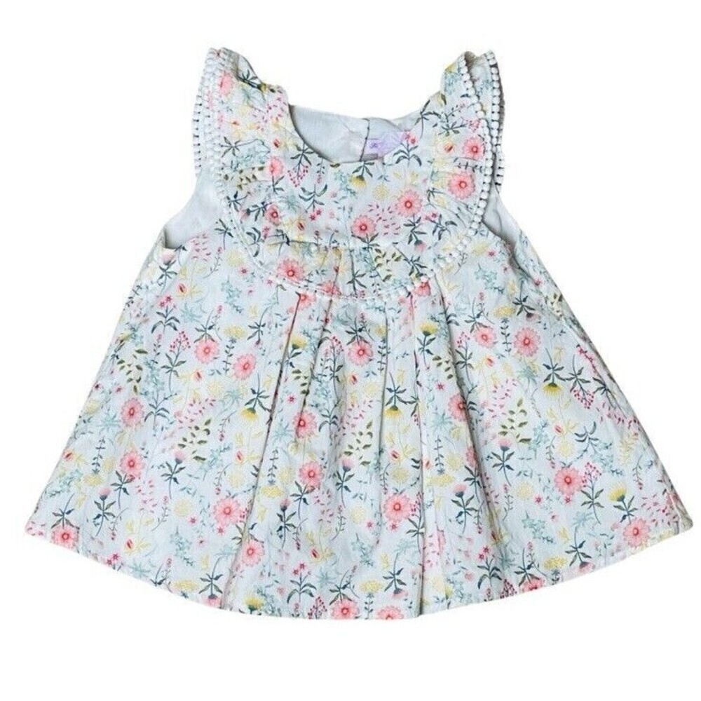 TOMMY BAHAMA Kids Sundress Girl 5T Pink Floral Butterfly Sleeveless Pom Pom Trim